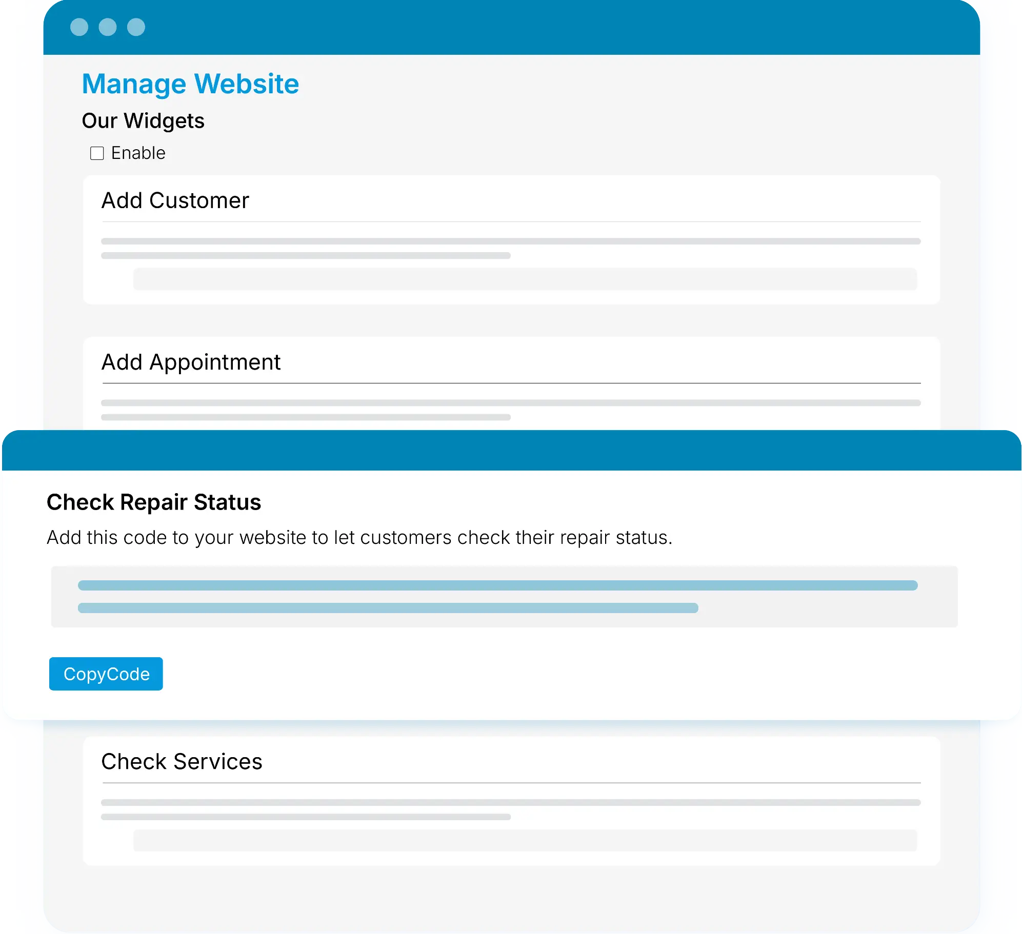 Integrate CellStore Software with your existing website using widgets to display key information and functionality.